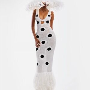 Elegant White and Black Polka Dot Dress